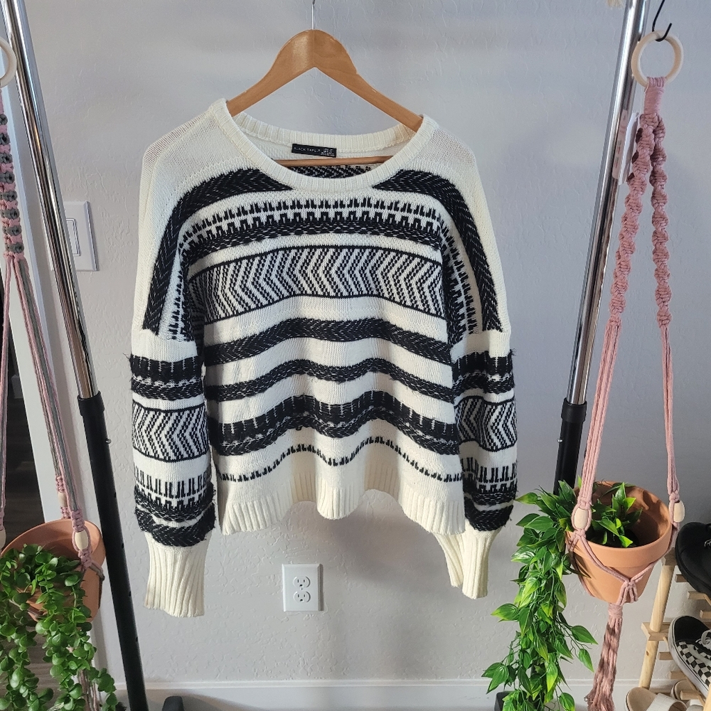 Black and White Striped Thick Boho Cropped Sweater From Macys. Plus Size 2X.
